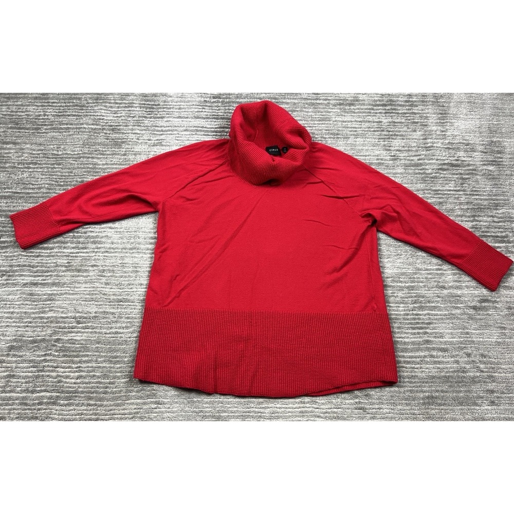 Cyrus Sweater Womens 1X Red Long Sleeve Cowl Neck Rayon Blend Casual